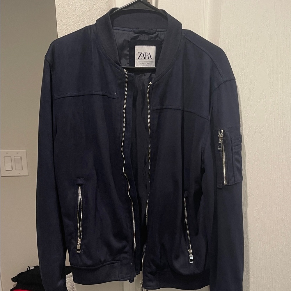 Zara Men's Dark Blue Bomber Jacket